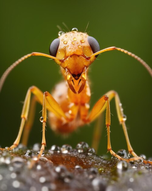 majestuosa hormiga faraón en la lluvia de la mañana foto macro