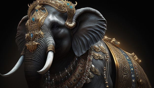 Majestuosa ilustración de arte digital del rey elefante IA generativa