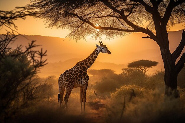 Foto la majestuosa jirafa en medio de la sabana africana