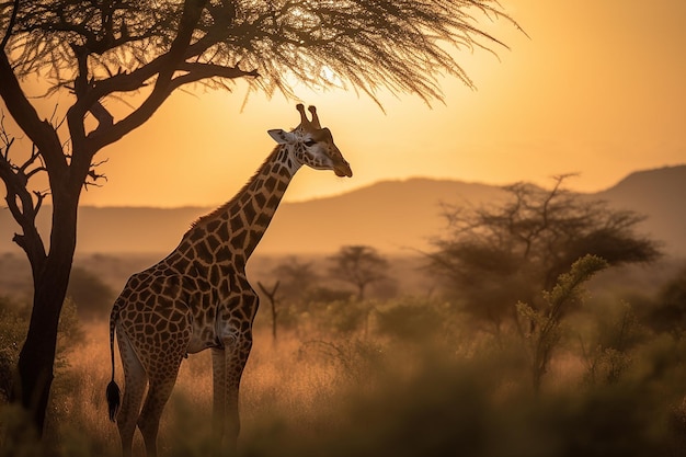 Foto la majestuosa jirafa en la sabana africana