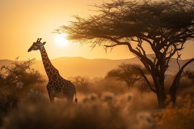 Foto la majestuosa jirafa en la sabana africana