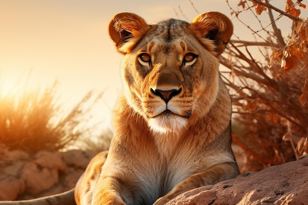 Foto la majestuosa leona es un espectáculo real y poderoso