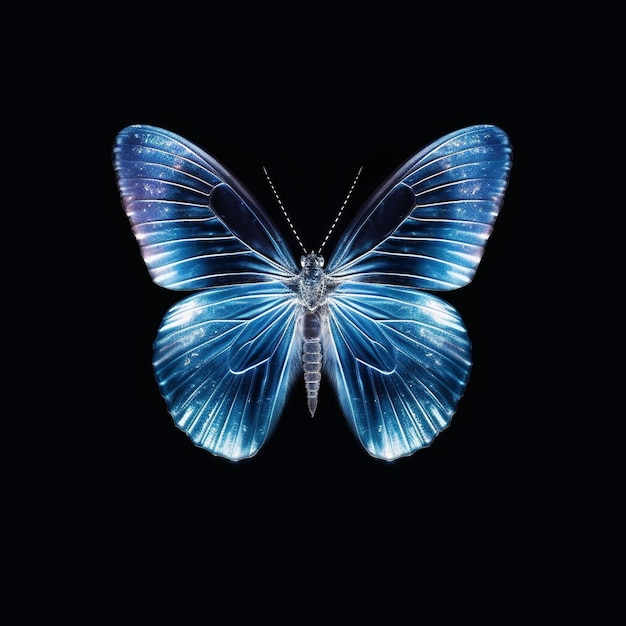 majestuosa mariposa con alas simétricas totalmente visibles fondo oscuro