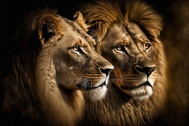 Majestuosa pareja de leones africanos