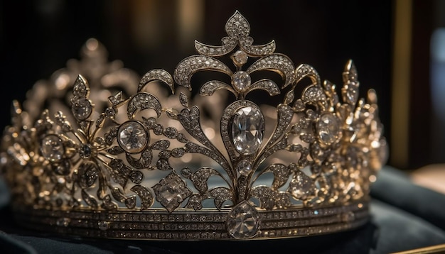 La majestuosa tiara dorada, símbolo de realeza y elegancia, brilla intensamente generada por inteligencia artificial