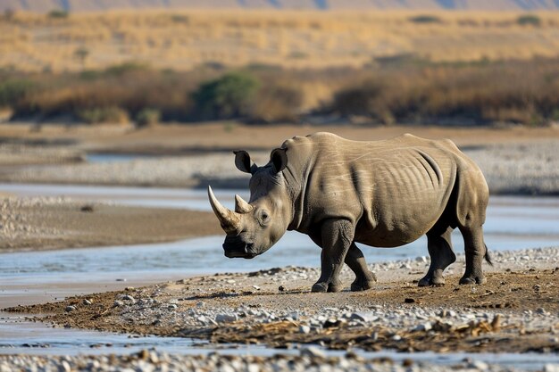 Una majestuosa vista de un rinoceronte negro majestuoso generativo ai
