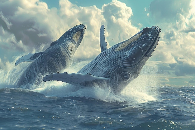 Las majestuosas ballenas jorobadas rompiendo en el océano oc