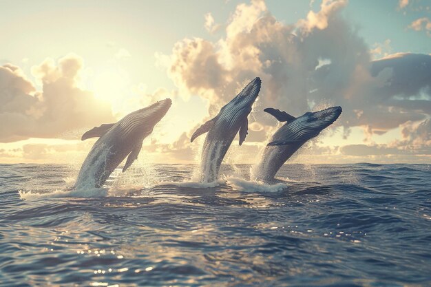 Foto las majestuosas ballenas rompiendo en el océano