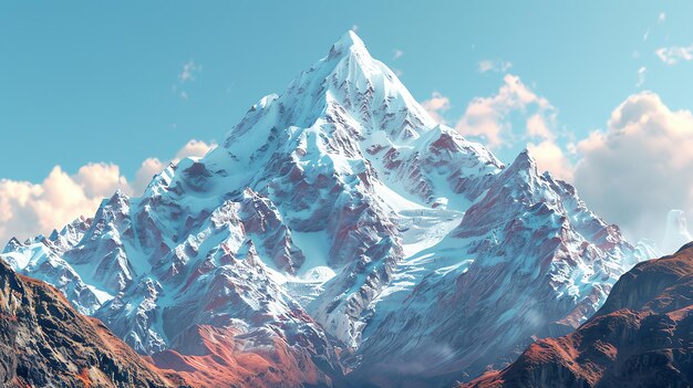 Las majestuosas montañas cubiertas de nieve se elevan sobre el escarpado paisaje su pico alcanza los cielos