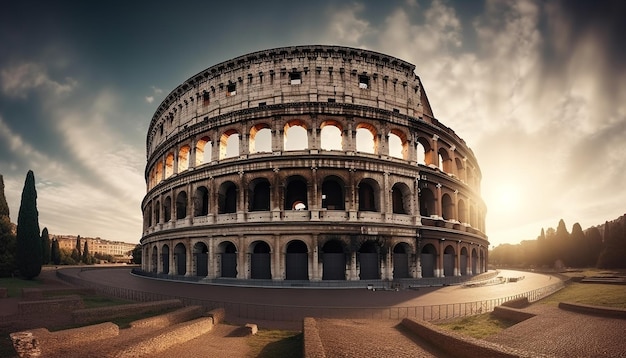 Majestuosas ruinas antiguas iluminadas al anochecer Roma generada por IA