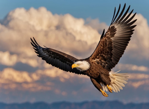 Foto el majestuoso águila calva volando en el cielo