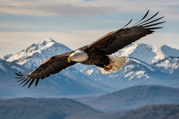 Foto el majestuoso águila calva volando sobre el bosque