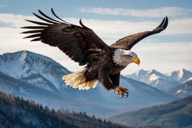 Foto el majestuoso águila calva volando sobre el bosque