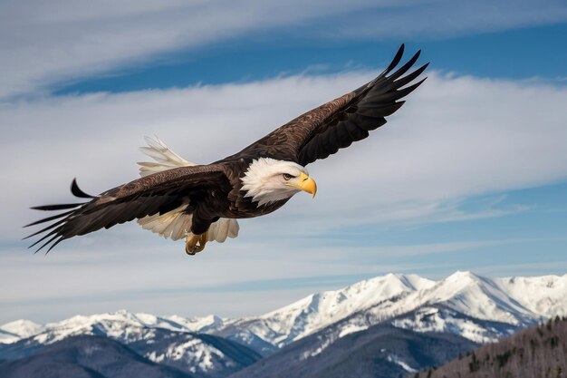 El majestuoso águila calva volando sobre el bosque