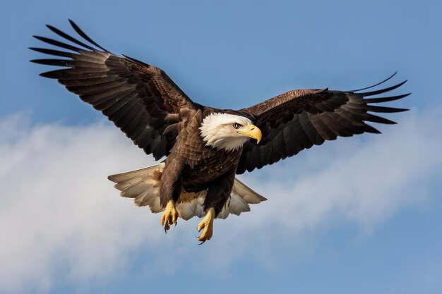 Foto el majestuoso águila calva volando sobre el bosque