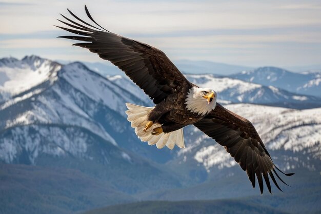 El majestuoso águila calva volando sobre el bosque