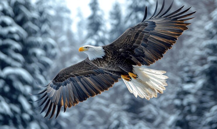 El majestuoso águila calva en vuelo