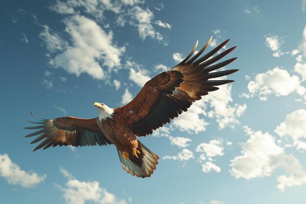 Foto el majestuoso águila volando a través de un cielo azul claro