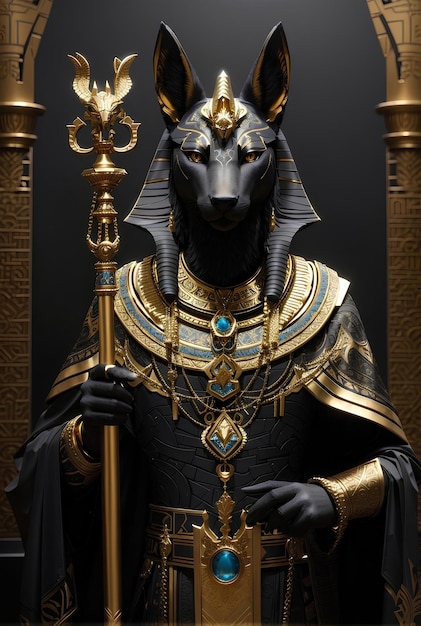 Foto el majestuoso anubis negro y dorado estilo elegante