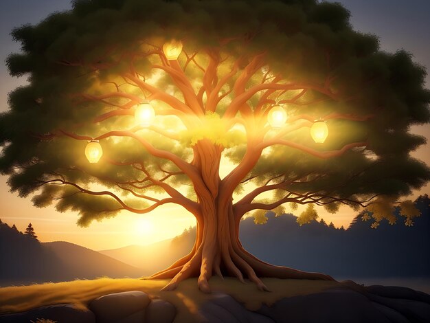 El majestuoso árbol GoldenLit, símbolo de la sostenibilidad, ha sido generado