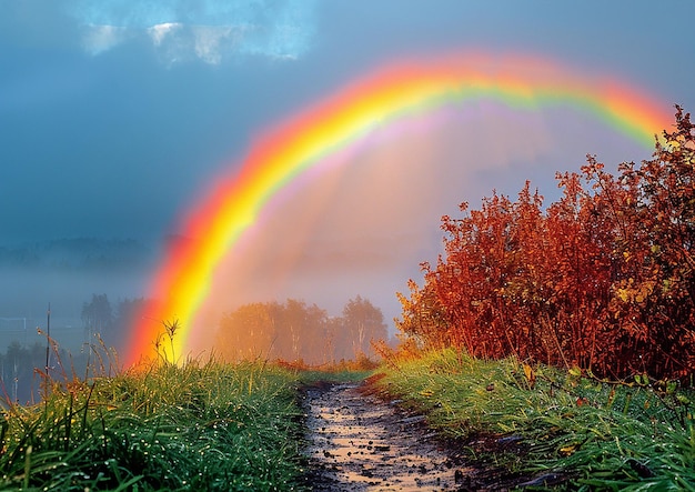 Foto el majestuoso arco iris a través del cielo