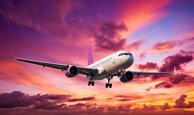Un majestuoso avión de pasajeros se eleva a través de las nubes onduladas