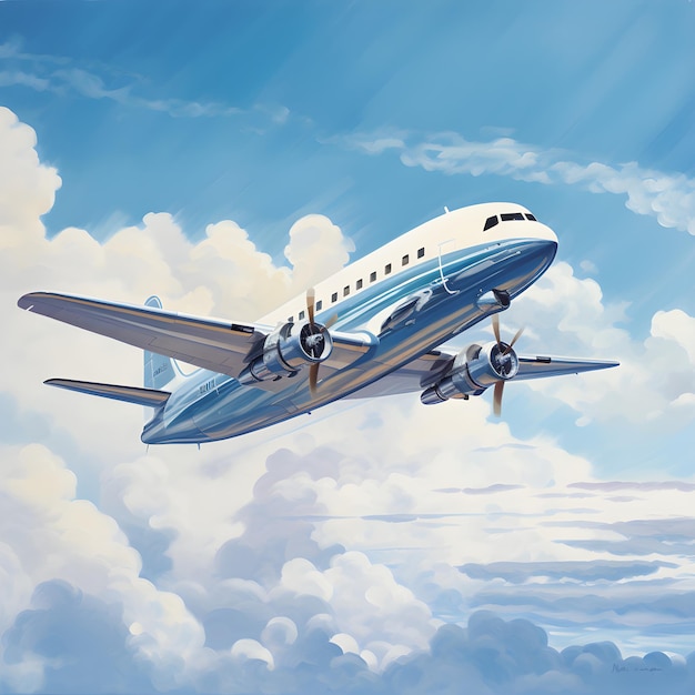 Un majestuoso avión volando alto Aviación moderna en los brillantes cielos iluminados por el sol