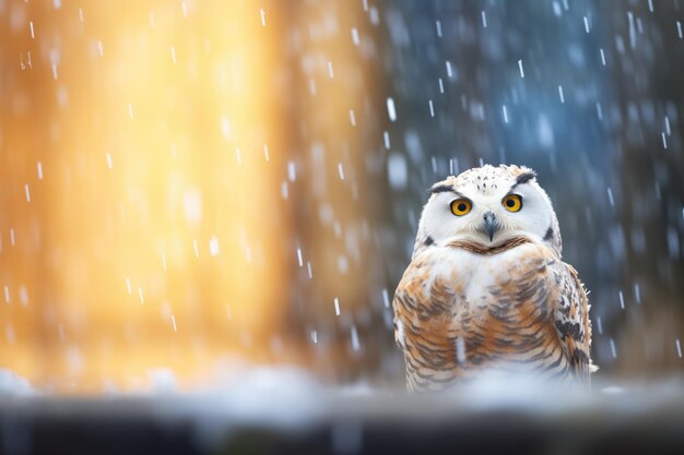 Foto el majestuoso búho de nieve en una tormenta de nieve