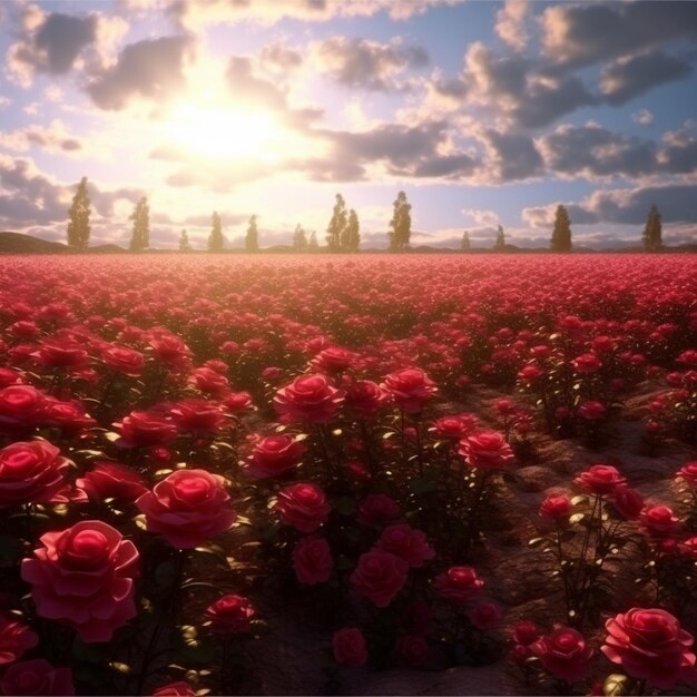 Foto el majestuoso campo de rosas de la ia generativa