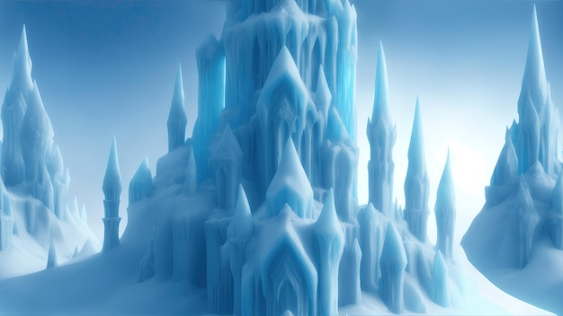 Foto un majestuoso castillo de hielo con imponentes agujas y una intrincada escarcha.