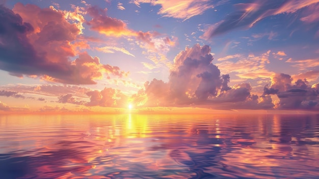 El majestuoso cielo al atardecer con impresionantes nubes sobre el mar