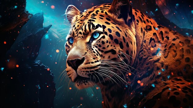 El majestuoso y colorido jaguar con una expresión neutral