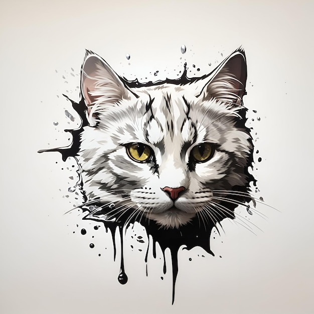 Un majestuoso y colorido logo de mascota de cabeza de gato con diseño de salpicadura generado por IA
