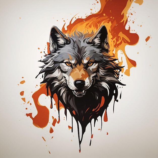 Un majestuoso y colorido logo de mascota de cabeza de lobo con diseño de salpicadura