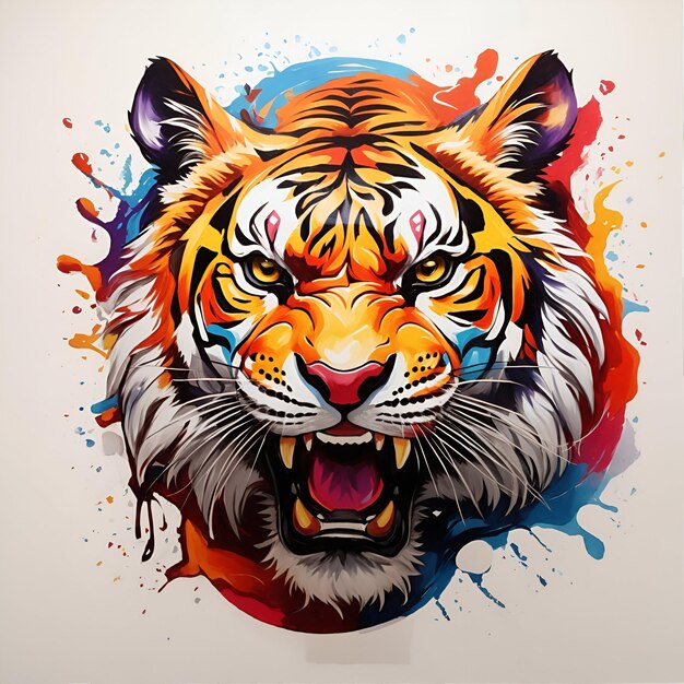 Un majestuoso y colorido logo de mascota de cabeza de tigre con un diseño de salpicadura generado por IA