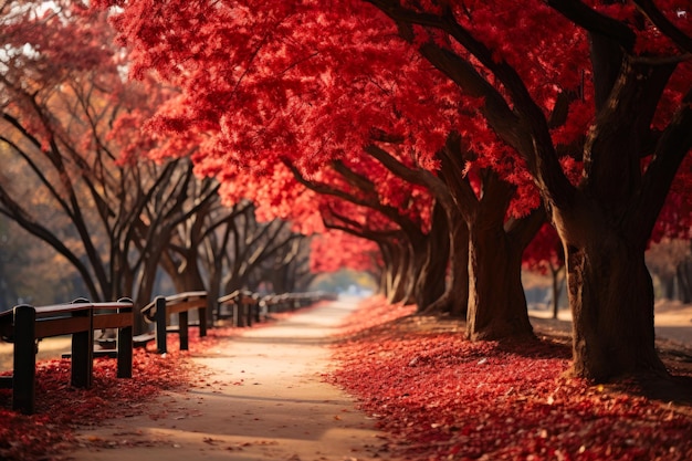 El majestuoso dosel carmesí en el parque de otoño