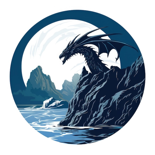 Foto el majestuoso dragón azul un logotipo de fantasía de poder y encantamiento en medio de los acantilados de la isla