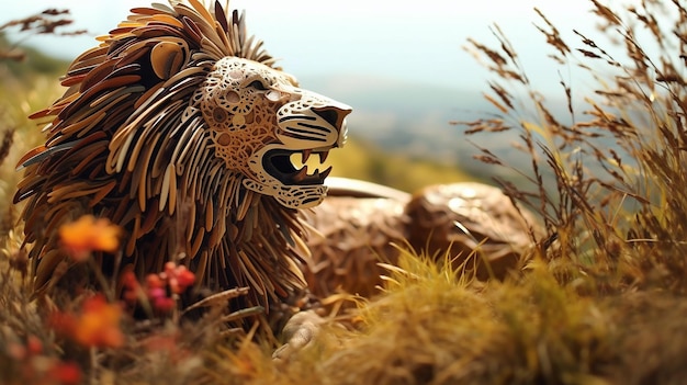 Un majestuoso estilo de quilling de león que muestra su poderosa melena y su majestuosa presencia.