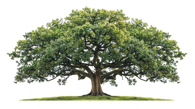 Foto majestuoso y fuerte este viejo roble se encuentra solo en un campo de hierba verde sus ramas son retorcidas y retorcidas sus hojas un verde profundo y rico