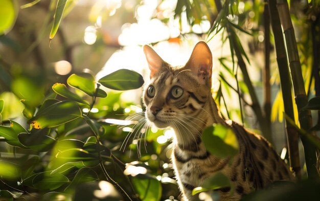 Foto el majestuoso gato de bengala a la luz del sol