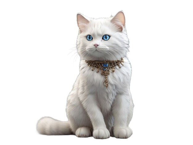 Un majestuoso gato blanco en 3D con ojos azules penetrantes