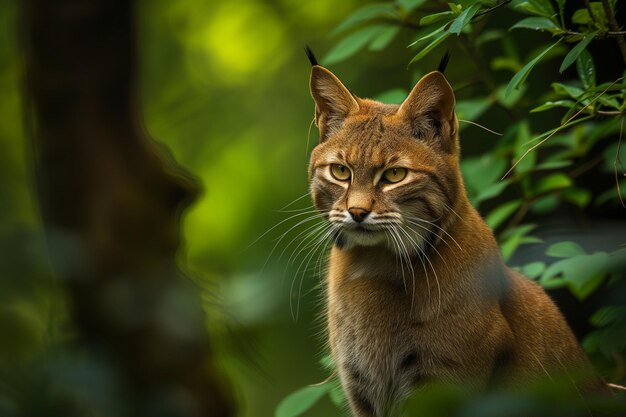 El majestuoso gato salvaje de la jungla en la exuberante vegetación