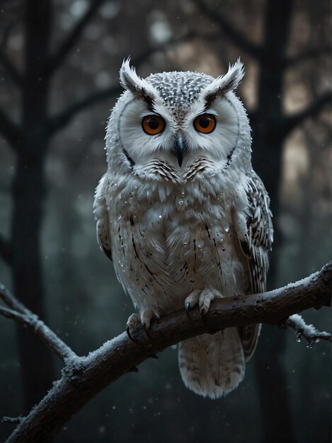 El majestuoso gran búho gris se alza en una rama de invierno