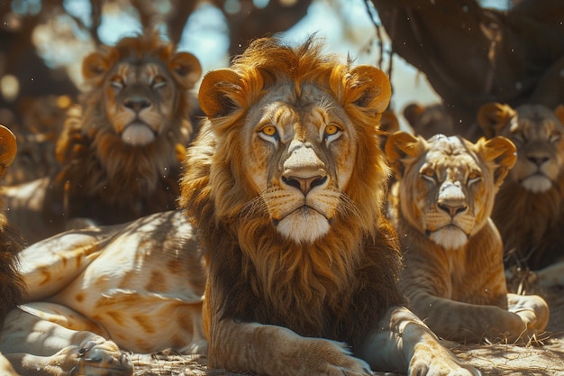 Un majestuoso grupo de leones descansando en la sombra