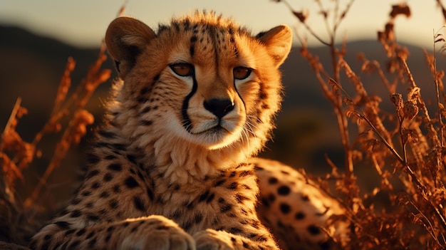 Majestuoso guepardo tumbado en una zona silvestre