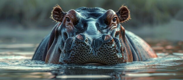 Foto el majestuoso hipopótamo nadando en un cuerpo de agua