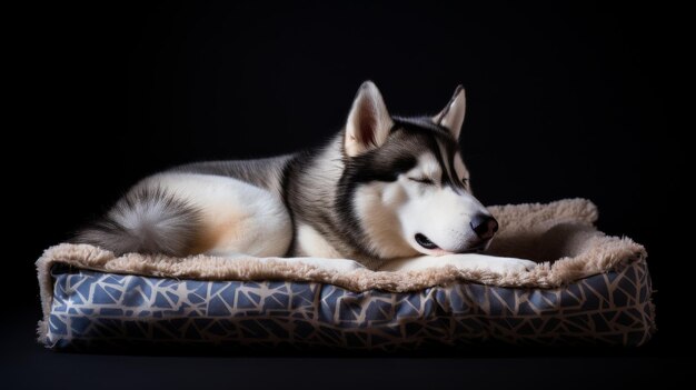 El majestuoso husky descansando en un entorno de peluche