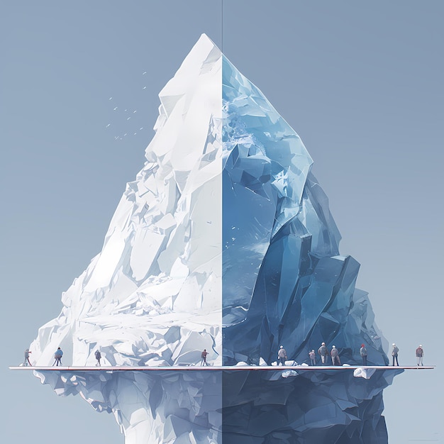 Foto el majestuoso iceberg del ártico con los exploradores