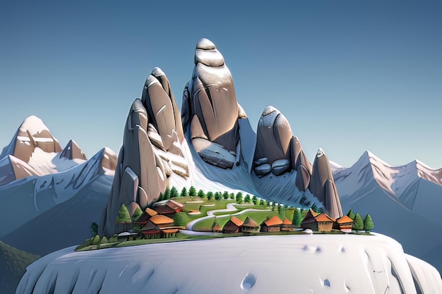 El majestuoso Kailash Parvat en primer plano El sereno pico cubierto de nieve en una escena detallada de dibujos animados en 3D
