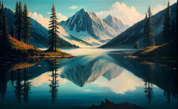 Foto un majestuoso lago de montaña rodeado de altos picos